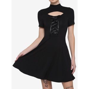 Black Cutout Dress With Lace Up Detailing On Chest